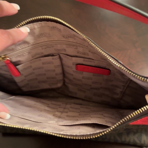 NWOT - Michael Kors Hobo Handbag - Brown with Red Trim and Red Handle - Picture 3 of 3